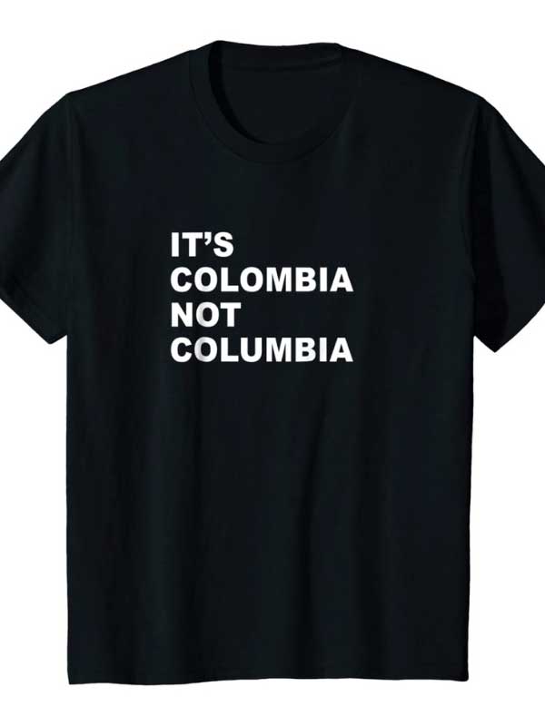 czarna koszulka z napisem it´s colombia not columbia